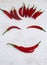 image of face shaped hot chilli peppers on white background