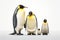 Image of family group of Emperor Penguins on white background. Wildlife Animals. Illustration, Generative AI