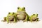 Image of family group green frogs on a white background. Amphibian. illustration. Generative AI