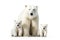 Image of family group of polar bears on white background. Wildlife Animals. Illustration, Generative AI