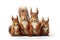 Image of family group of red squirrels on white background. Wildlife Animals. Illustration, Generative AI