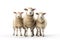 Image of family group of sheeps on white background. Farm animals. Illustration, Generative AI