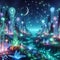 image of fantasy Pandora plant of colorful bioluminescent plants in the sea, luminous crystals and fireflies.