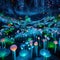 image of fantasy Pandora plant of colorful bioluminescent plants in the sea, luminous crystals and fireflies.