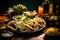 The image features a table filled with numerous tacos and bowls of delicious food, A Mexican feast with tacos, guacamole, and