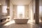 An image featuring a luxurious spa-like bathroom with a freestanding bathtub, marble accents, and soothing lighting, creating a