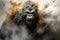 Image of ferocious eerie angry gorilla and there is smoke and fire, Wildlife Animals., Generative AI, Illustration