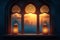Image Festive window concept Eid al Fitr background with lantern, mosque