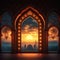 Image Festive window concept Eid al Fitr background with lantern, mosque