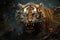 Image of a fierce tiger in the forest with a scary atmosphere, Wildlife Animals