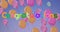 Image of floating colorful balloons and congratulations on blue background