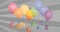 Image of floating colorful balloons and congratulations on grey background