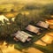 image of fractal art synthography old traditional malay house at paddy field at golden hour.