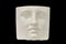 The image of a fragment of a plaster head of a man on a black background. Nature for learning to draw.