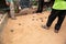 Image of french game `petanque` played in Cambodia in rural khmer countryside.