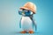 Image of a funny baby penguin wearing sunglasses on colored background. Marine animal concept. Generative AI