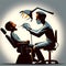 image of funny caricature scene of dentist\\\'s hand extract patient\\\'s tooth in silhouette.