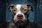 Image of funny picture of a pitbul dog taking a bath with soap bubbles. Pet. Animal. Illustration, Generative AI