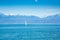 Image of Geneva Lake with Sailing boat and mountains on the background