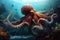 image of a giant octopus swimming under the sea. underwater animals. illustration, generative AI
