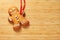 Image of Gingerbread man cookie over wooden texture