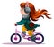 Image of a girl riding a bike. Cartoon style