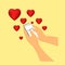 Image graphics hand hold phone and type i love you with type i love you and symbol heart around phone