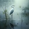 Image of great egret standing in the swamp in the middle of the forest. Birds. Animals. illustration. Generative AI