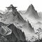 image of the great wall of China in different environments in the style of monochromatic ink wash digital painting.