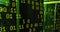 Image of green binary code over servers