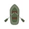 An image of a green inflatable rubber boat with oars. Boat for fishing and recreation on the river, lake, pond. A travel