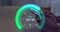 Image of green speedometer over hands of biracial man using smartphone
