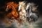 Image of group horses running beautiful colors, Wildlife Animals., Generative AI, Illustration