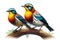 Image of group of malayan banded pitta on a branch on a white background. Birds. Animals. Illustration, Generative AI