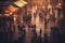 An image of a group of people at a festive market, in the style of a blurry, dreamlike atmosphere. Aerial view. Generative AI