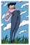 Image of a guy floating in the sky among the clouds, a love story. Color illustration, design of web pages and paper publications,