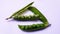 image of half pealed green pea isolated on white background closeup image