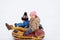 Image of happy girl and boy riding tubing
