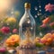 image of the heavy raindrops splattering into translucent petals in an opulent garden with glassy bottle.