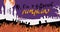 Image of hi i\\\'m a different pumpkin text over haunted cemetery, on purple background