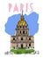 Image of the house of invalides in Paris. Color illustration of the building is designed as a postcard, suitable for posters, t-sh