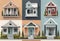 Image of Houses front view vector illustration with roof. Modern. v5