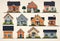 Image of Houses front view vector illustration with roof. Modern. v7