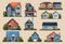 Image of Houses front view vector illustration with roof. Modern. v9