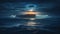 image of an illuminated UFO spaceship hovering over a stormy ocean. Generative ai