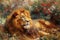 Image of impressionist male lion painting. Wildlife Animals. Illustration. Generative AI