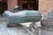 image of inflatable motorboat on trailer rear view