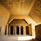 image of inside an ancient Egyptian with various artifacts on the ground and heliographs on the walls