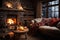 Image Interior of a cozy living room with a fireplace, winter ambiance
