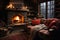 Image Interior of a cozy living room with a fireplace, winter ambiance